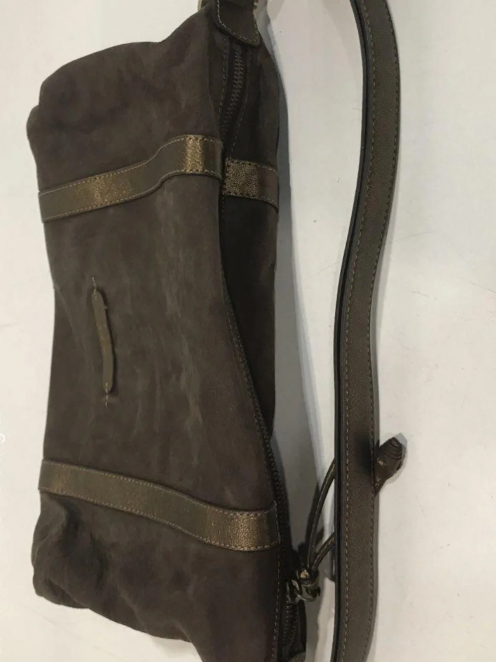 Women’s Cole Haan Brown Suede/Metallic Gold Leather Hobo Shoulder Bag